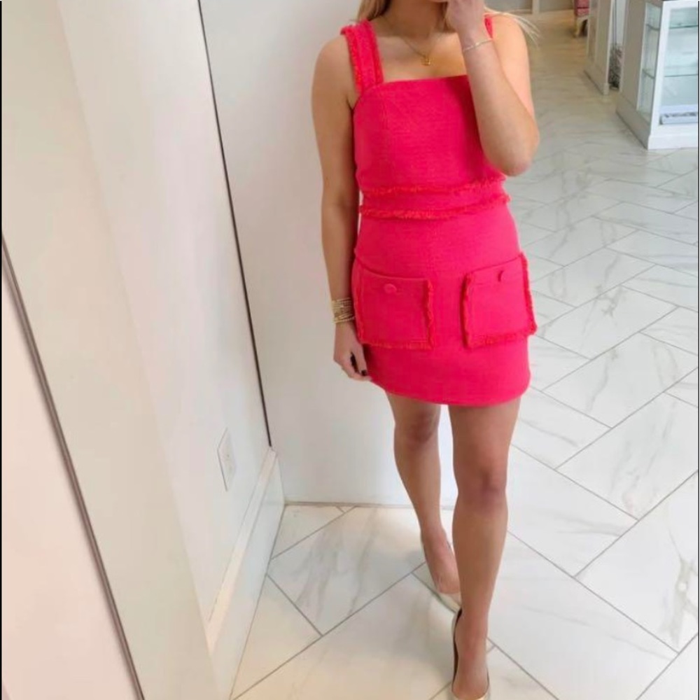 Like New (worn at tea for 3 hrs)  fuschia Alexis Jackie O tweed mini dress szL